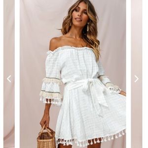 Maya Off-Shoulder Line Tassel Dress White Size Small